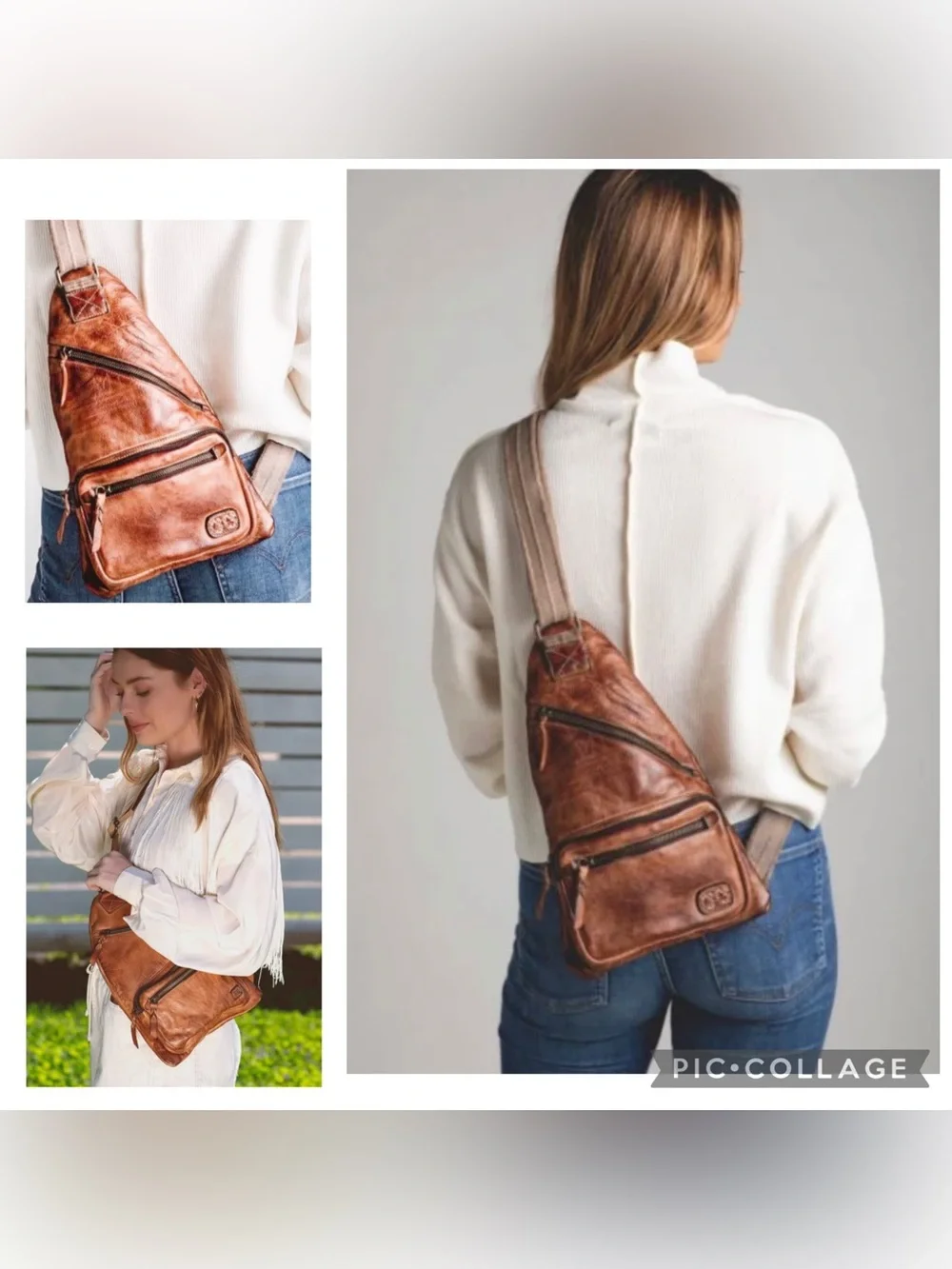 NWOT Bed Stu Leather Unisex Andie Sling Backpack Tan Rustic Retail $240